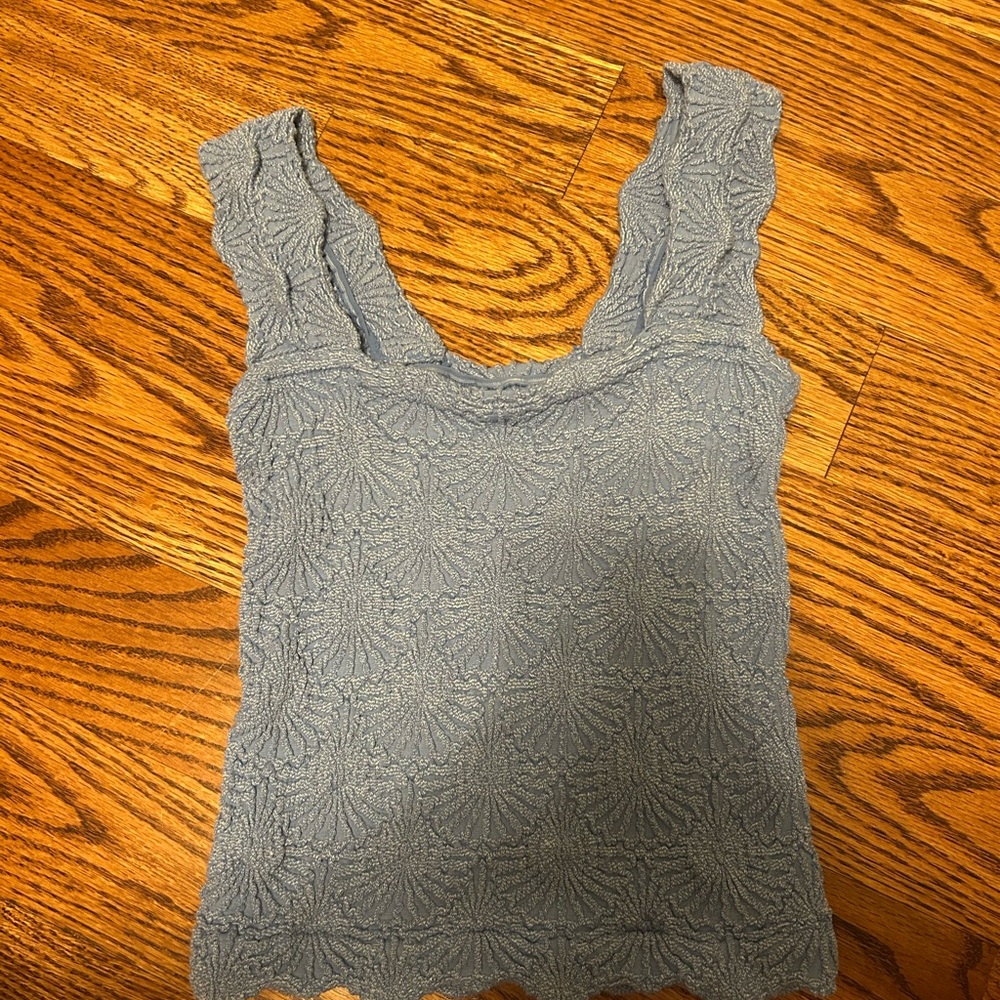 Free People Blue Textured Tank Top
